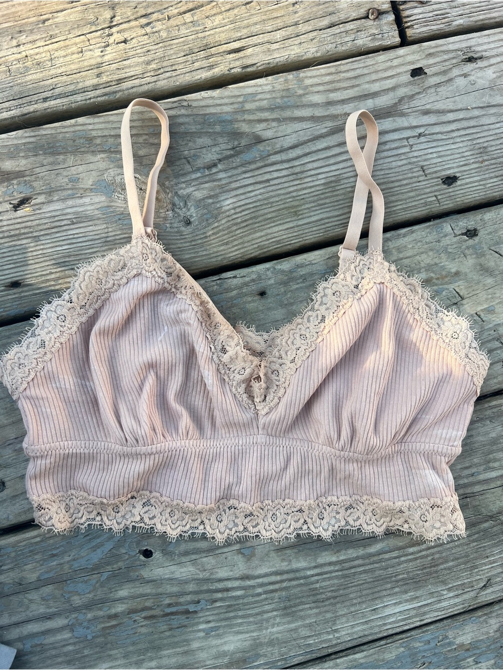 aerie Ribbed Lace-Trim Bralette - Blush